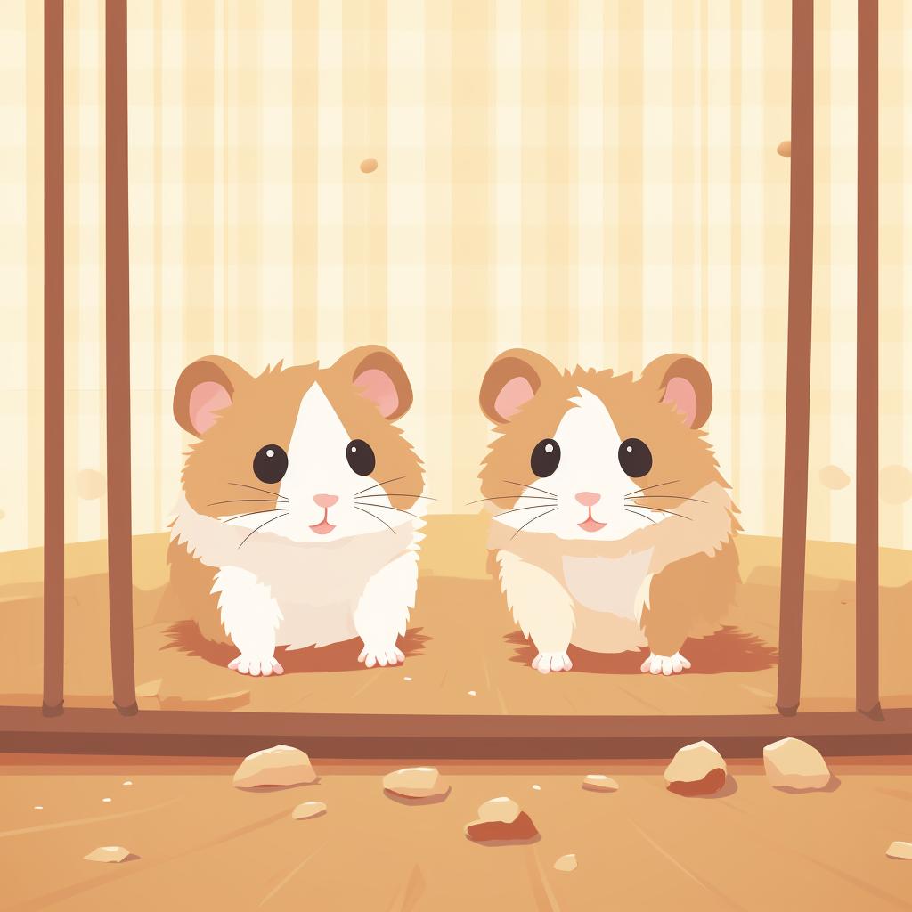 Two hamsters meeting in a neutral playpen