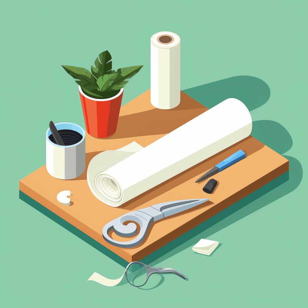 Toilet paper roll, scissors, and non-toxic glue on a table